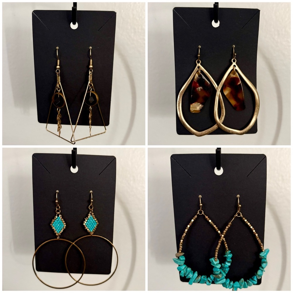 Gold, Tortoise, & Turquoise Statement Earrings Set
